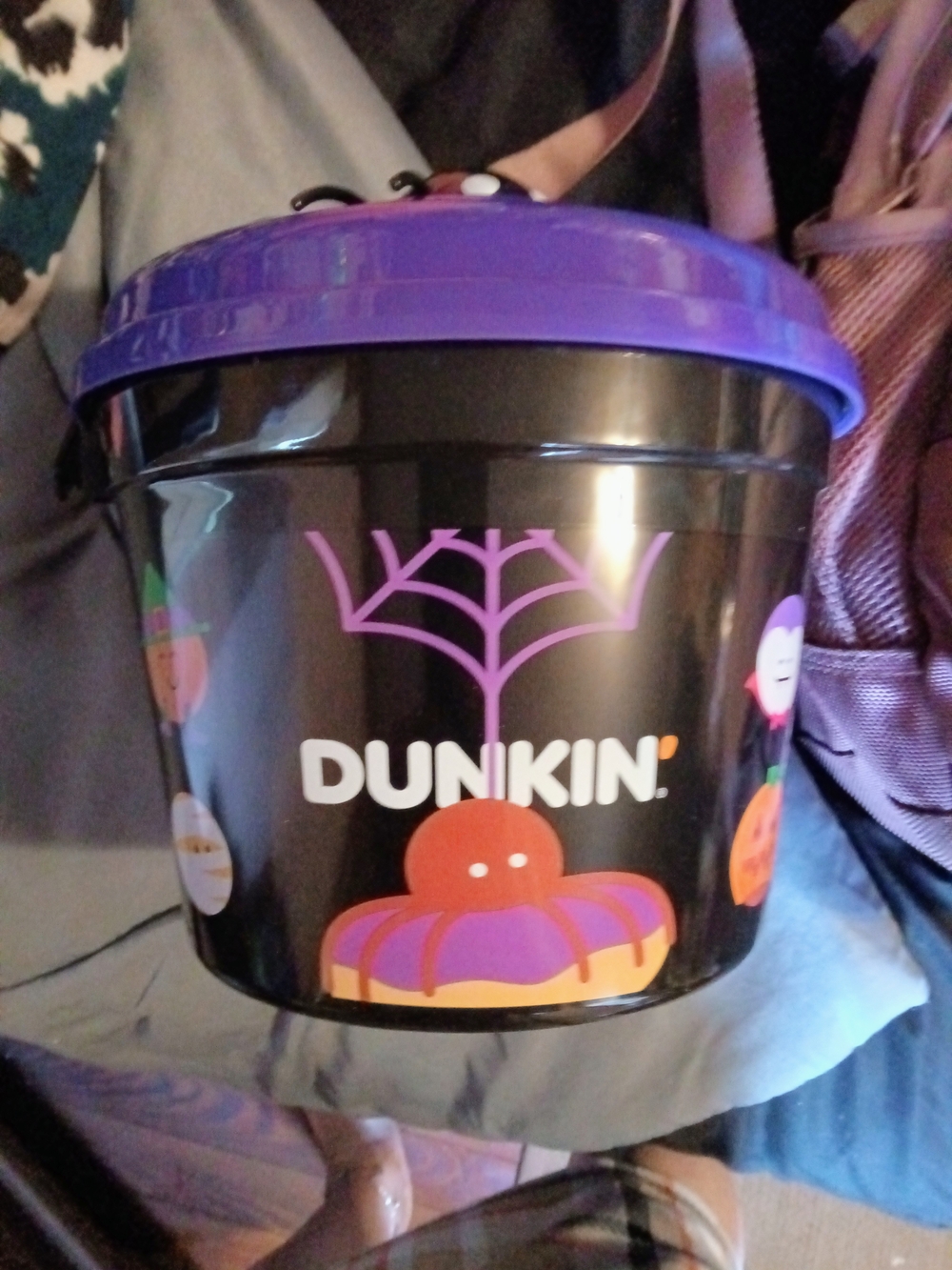 Dunkin' Kids Halloween Candy Pail - Black with Purple Lid